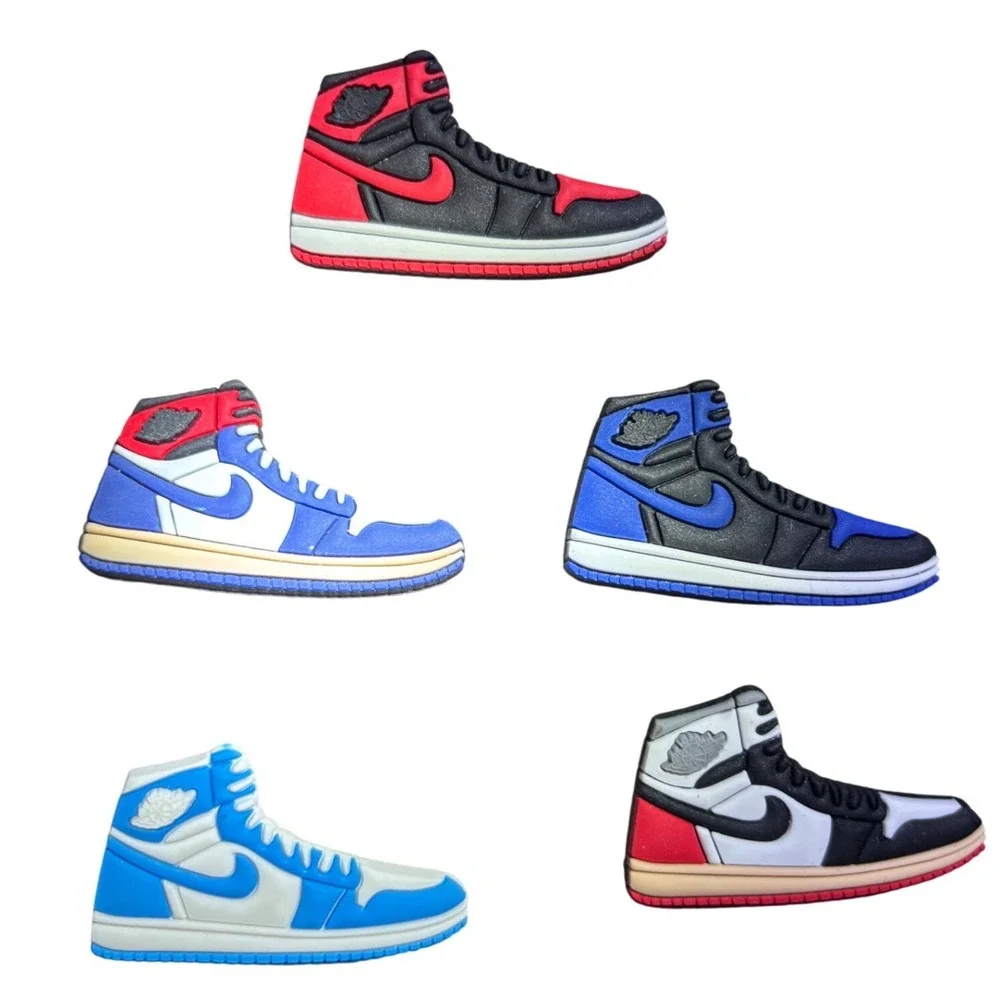 5pc Sneaker Shoe Charms for Clogs High Top Basketball Retro Red Blue Black White
